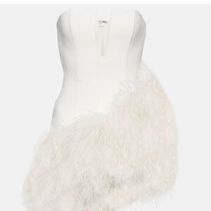 David Koma Bridal feather-trimmed cady minidress white